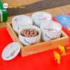 Bộ 4 Hũ Đựng Bánh Kẹo Mứt Tết Vẽ Hoa Đào Hồng + Khay Vuông